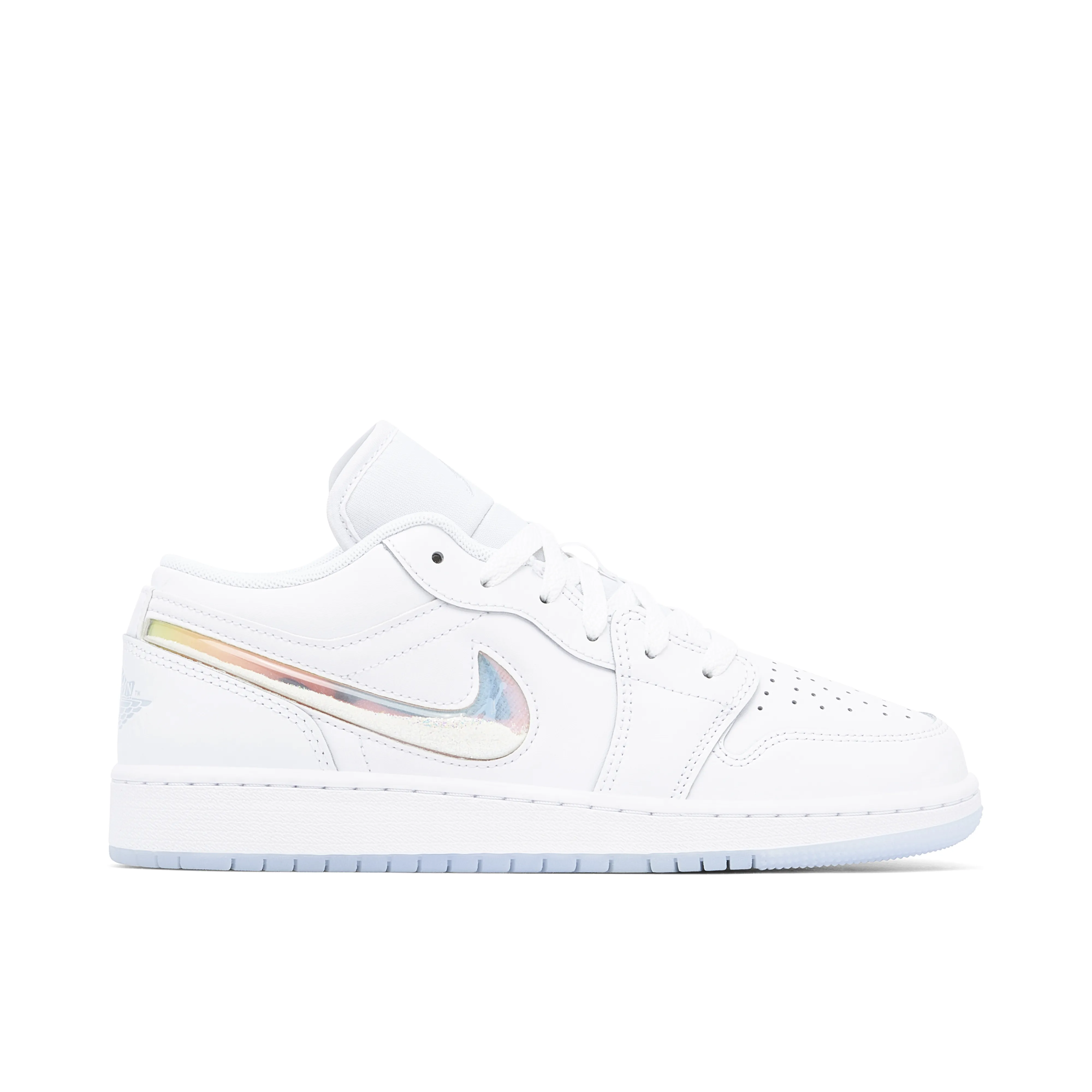 AIr Jordan 1 Low White Iridescent Glitter Swoosh GS