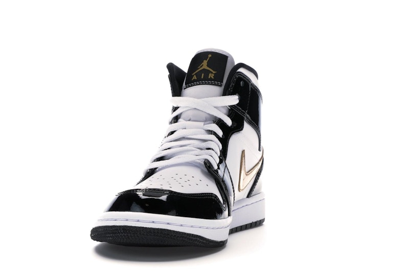Jordan 1 Mid Patent Black White Gold - image 12