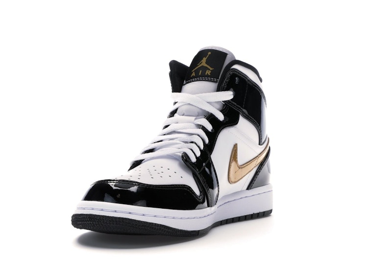 Jordan 1 Mid Patent Black White Gold - image 13