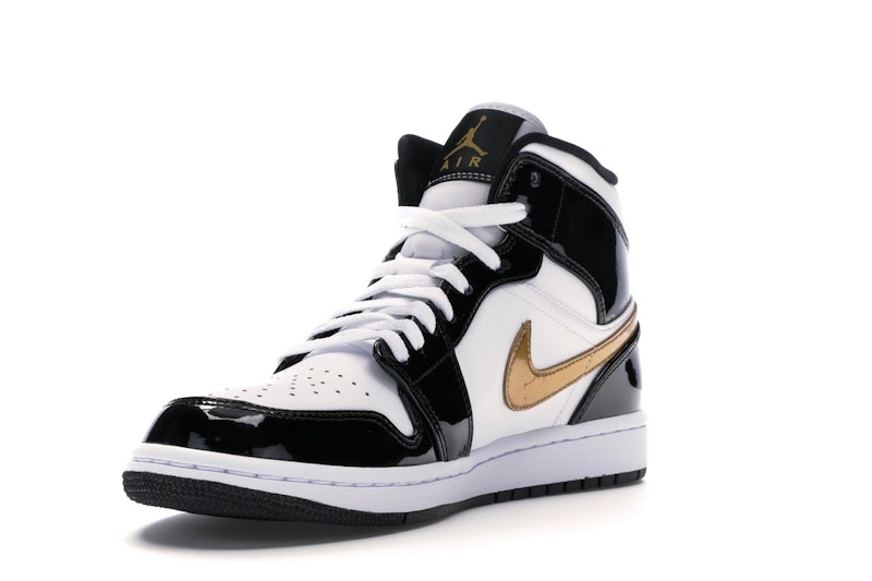 Jordan 1 Mid Patent Black White Gold - image 14