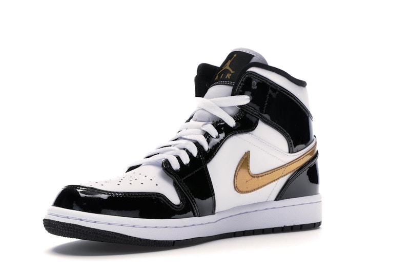 Jordan 1 Mid Patent Black White Gold - image 15