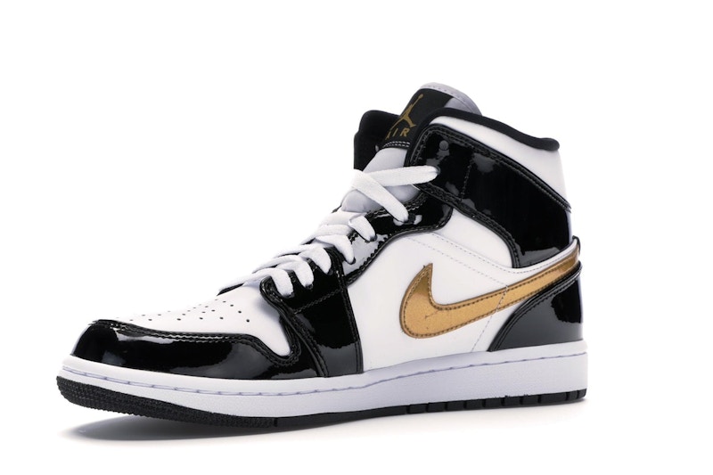 Jordan 1 Mid Patent Black White Gold - image 16