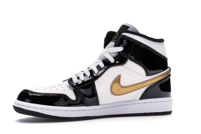 Jordan 1 Mid Patent Black White Gold - image 17
