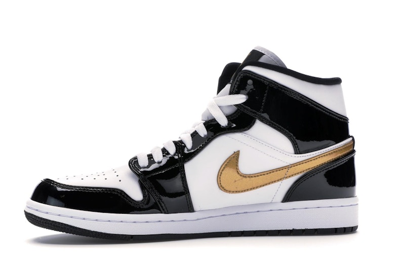 Jordan 1 Mid Patent Black White Gold - image 18
