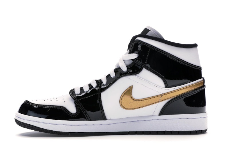 Jordan 1 Mid Patent Black White Gold - image 19