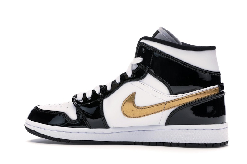 Jordan 1 Mid Patent Black White Gold - image 21