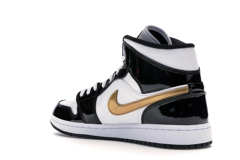 Jordan 1 Mid Patent Black White Gold - image 24