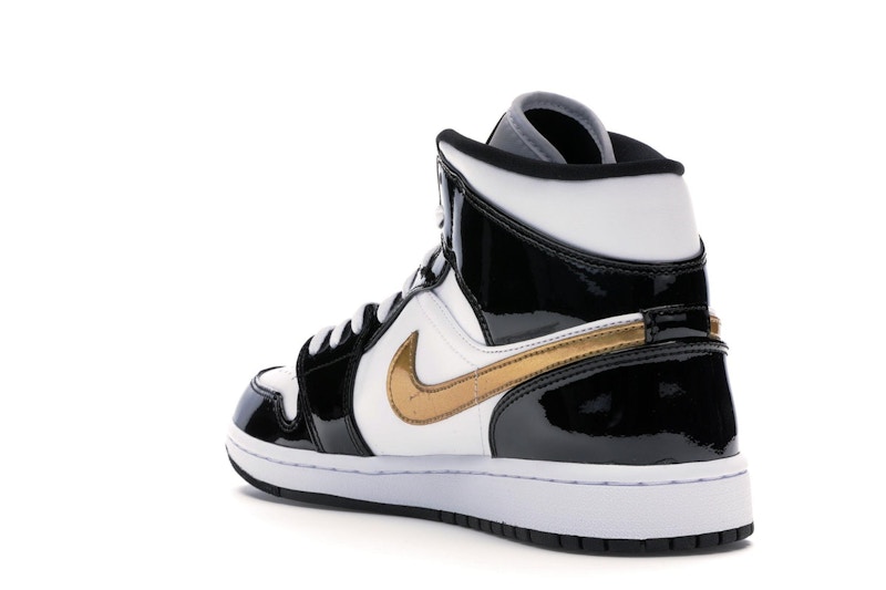 Jordan 1 Mid Patent Black White Gold - image 25
