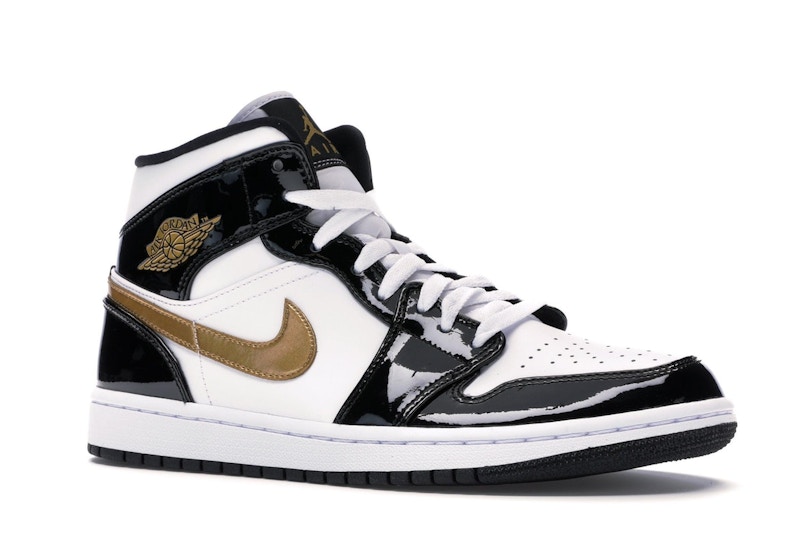 Jordan 1 Mid Patent Black White Gold - image 4