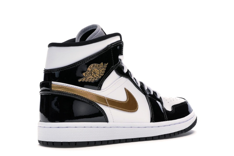 Jordan 1 Mid Patent Black White Gold - image 33