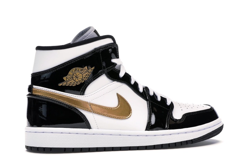 Jordan 1 Mid Patent Black White Gold - image 35