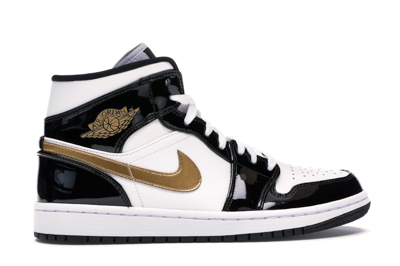 Jordan 1 Mid Patent Black White Gold - image 36