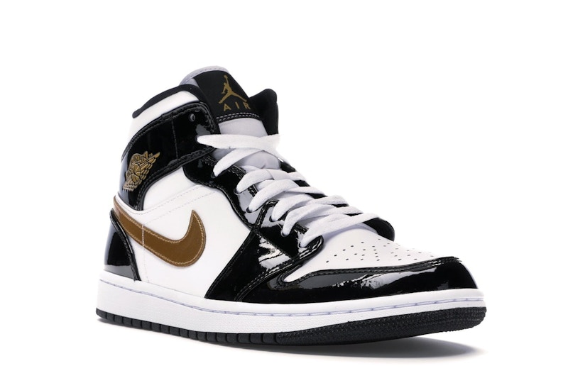 Jordan 1 Mid Patent Black White Gold - image 6