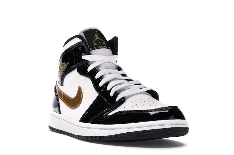 Jordan 1 Mid Patent Black White Gold - image 7