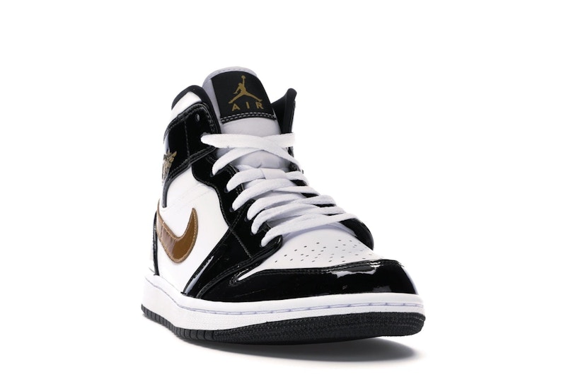 Jordan 1 Mid Patent Black White Gold - image 8