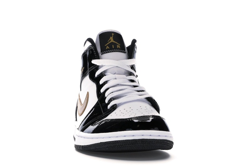 Jordan 1 Mid Patent Black White Gold - image 9
