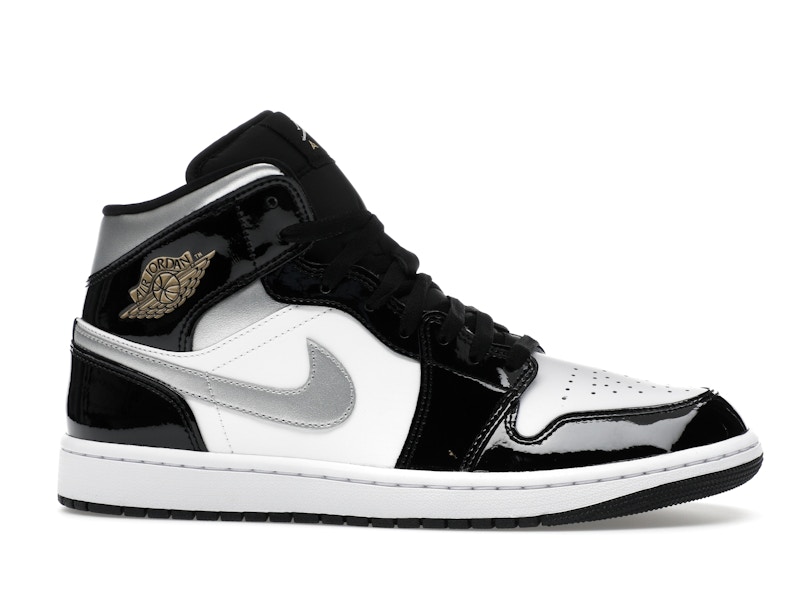 Jordan 1 Mid SE Patent Black White Metallic Silver Metallic Gold - image 2