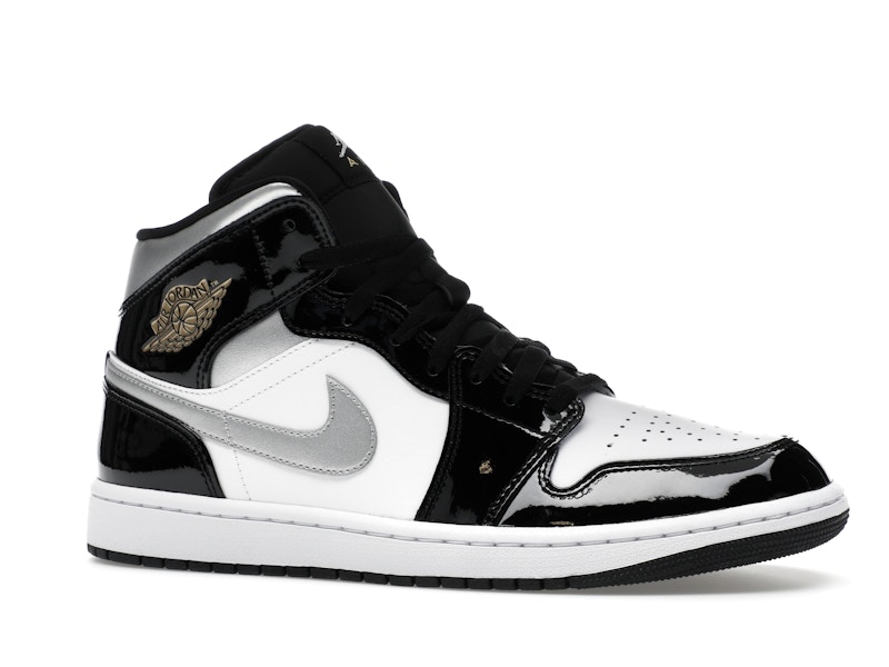 Jordan 1 Mid SE Patent Black White Metallic Silver Metallic Gold - image 3