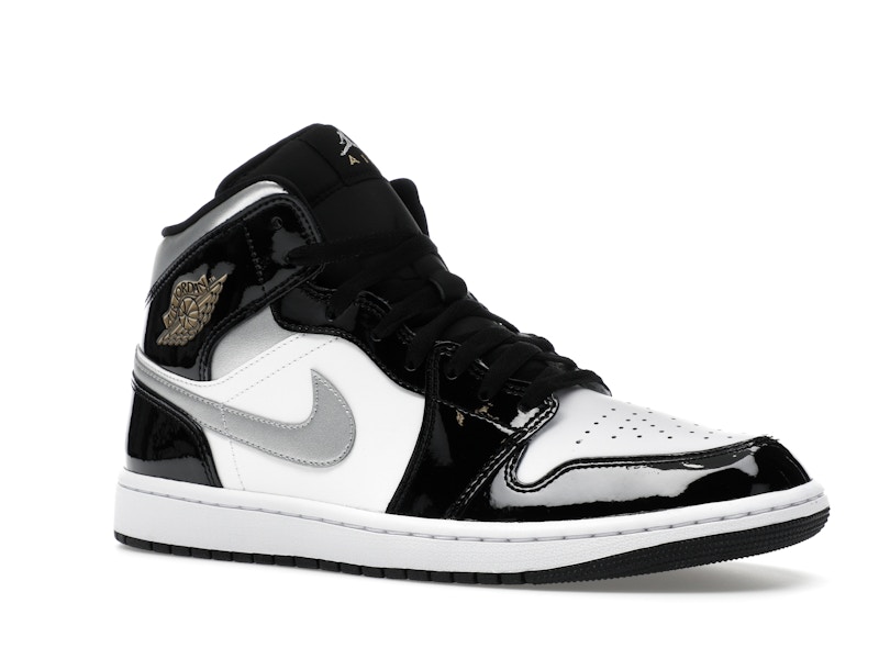 Jordan 1 Mid SE Patent Black White Metallic Silver Metallic Gold - image 4