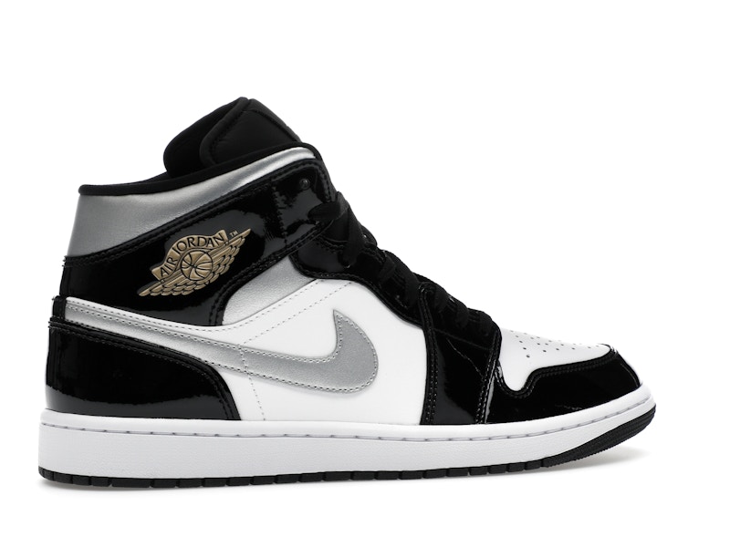 Jordan 1 Mid SE Patent Black White Metallic Silver Metallic Gold - image 35