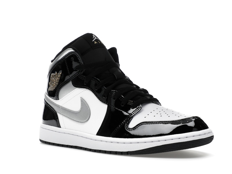 Jordan 1 Mid SE Patent Black White Metallic Silver Metallic Gold - image 5