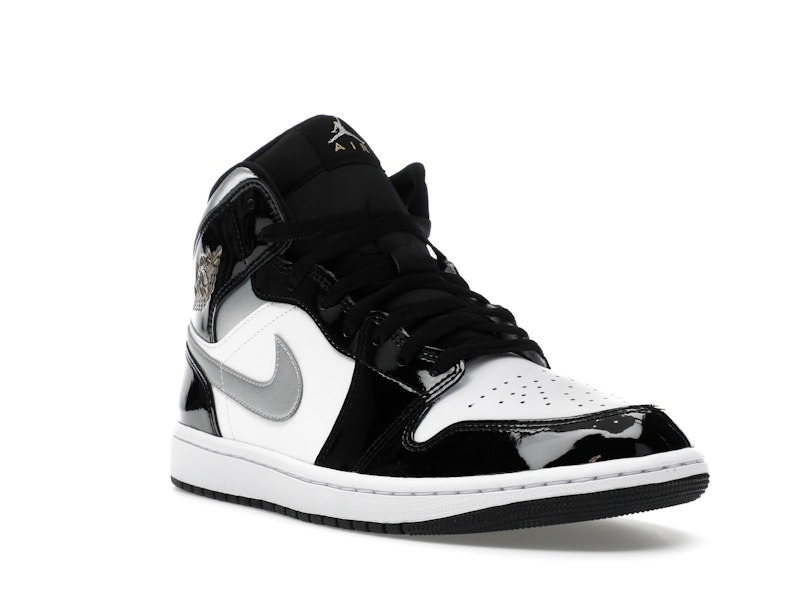 Jordan 1 Mid SE Patent Black White Metallic Silver Metallic Gold - image 6